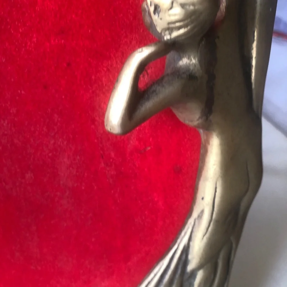 Art Nouveau-Style Brass Women Picture Frame with Red Liner
